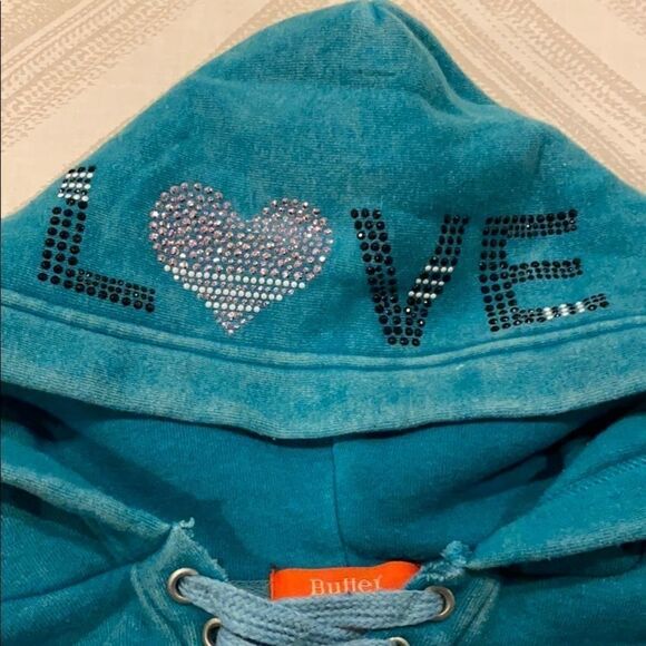 Butter Teal/Green Hooded Heart Love Sweatshirt - Picture 3 of 7